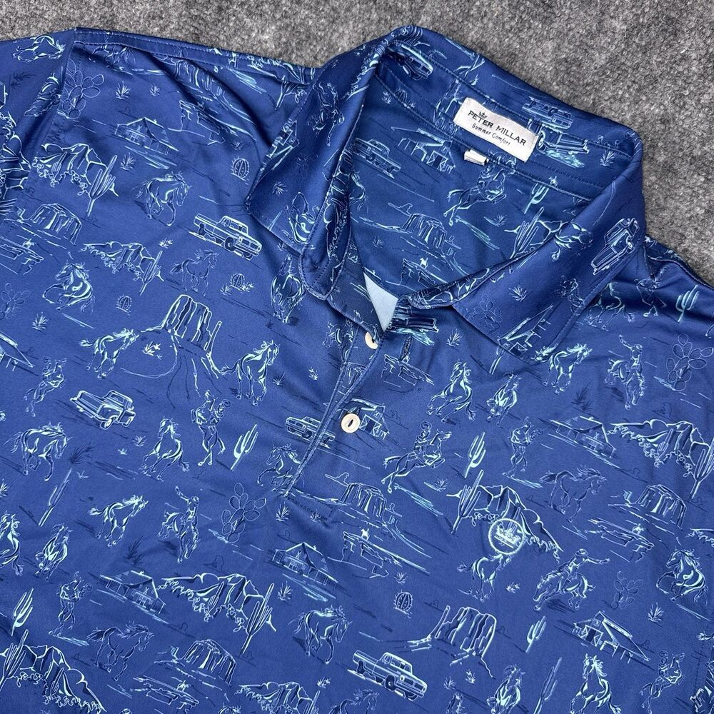 Peter Millar Sport Navy Outlaw Performance Jersey Polo MF22EK29S Men's Large